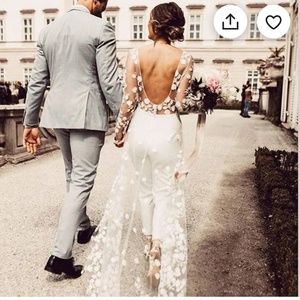 Bridal jumpsuit High Low Lace top